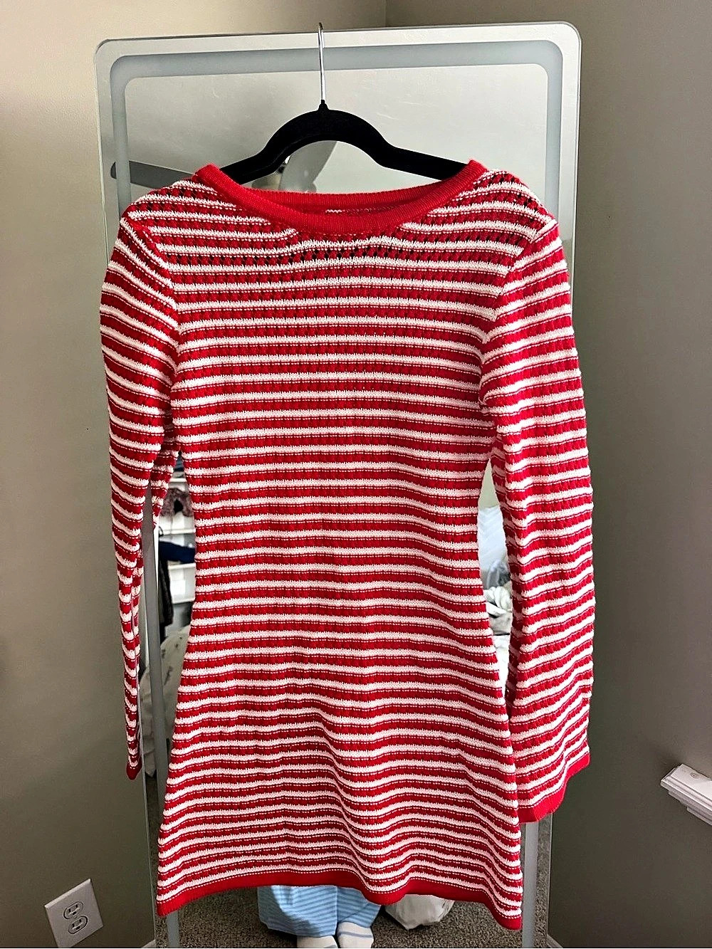 Striped Long Sleeve Dress in Red & White Like New